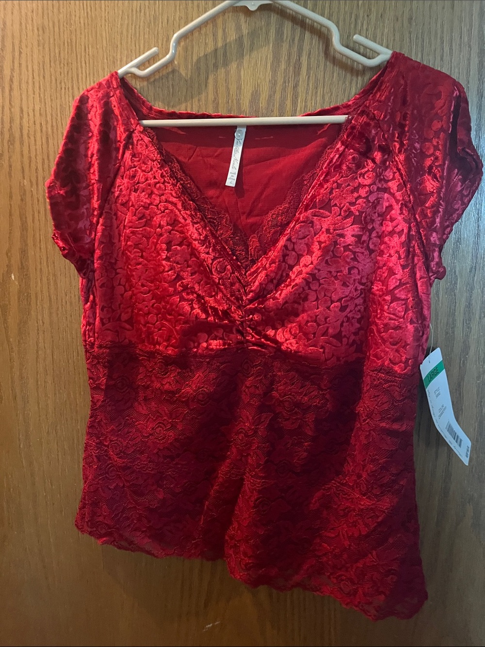 Leo & Nicole Red Velvet Lace V-Neck Blouse